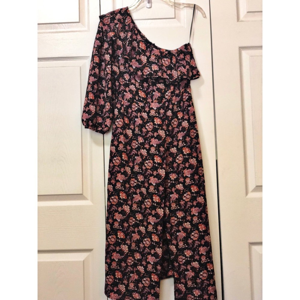 Top Shop One Shoulder Sleeve Maxi Length Dress with Ruffle